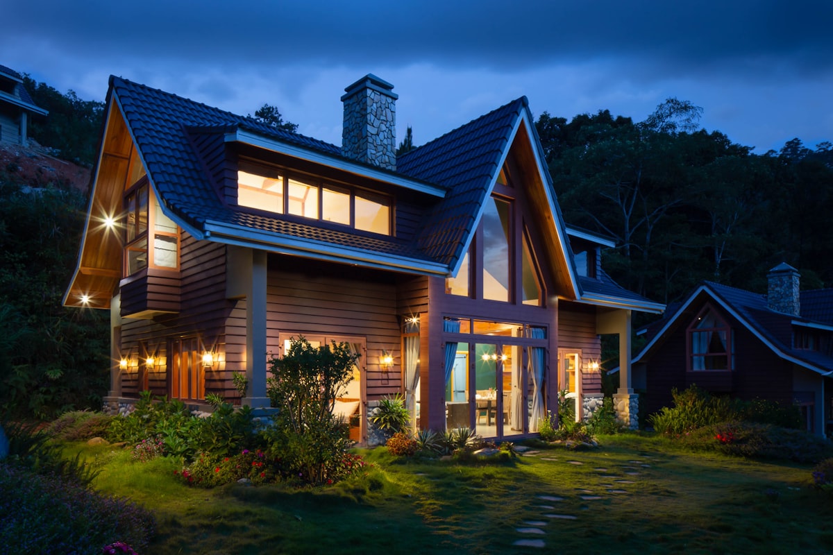 Modern duplex house at twilight